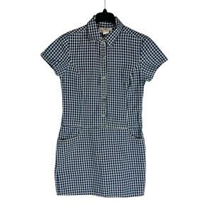 Vintage Grass Raggs Sz 11/12 Dress Blue Jumper Button Plaid Pockets Short Sleeve
